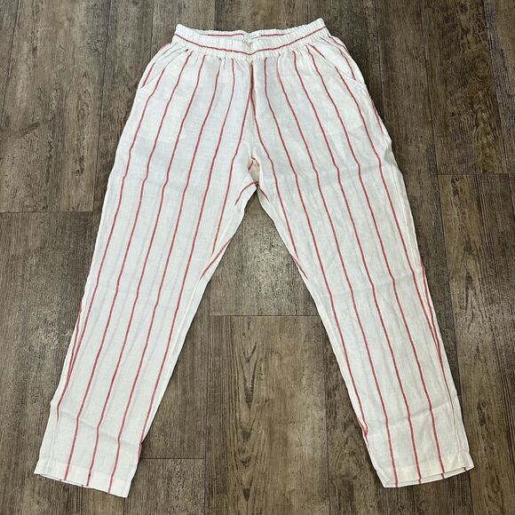 C&C California Pants - C&C California Womens Size Medium 100% Linen Ivory Red Stripe Casual Pants 28x29